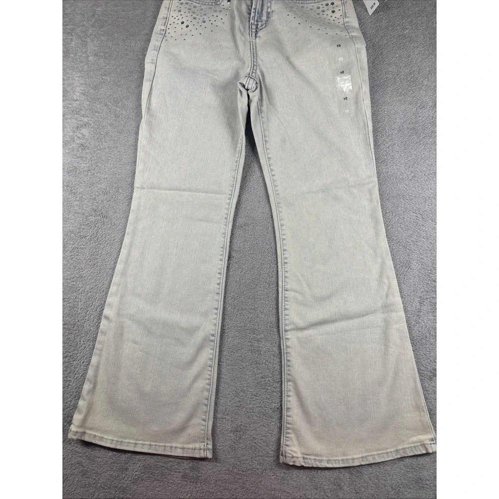 GAP Denim Girls' 70's Flare Stretch Adjustable Waist Studded Jeans Light 10 NWT
